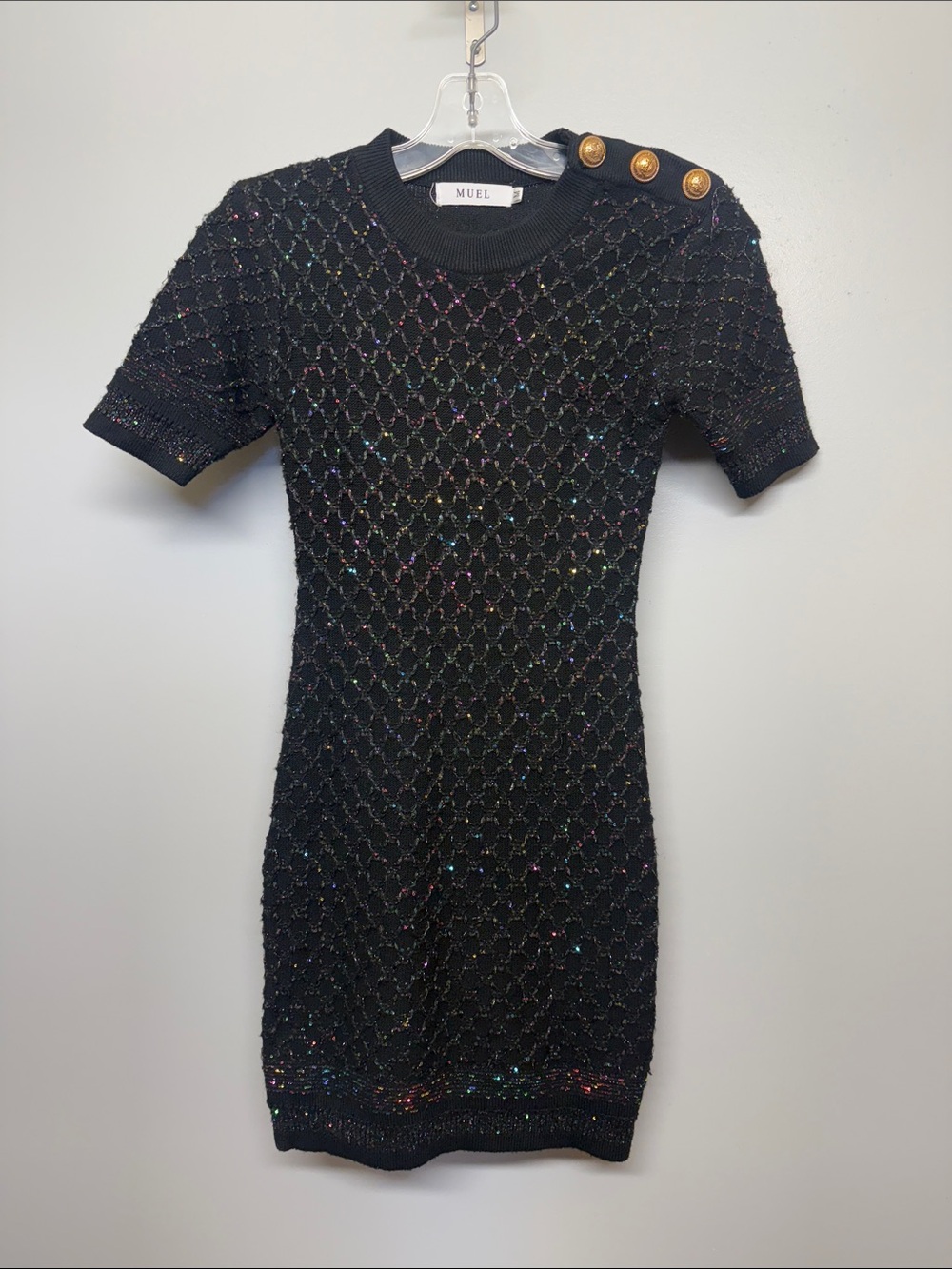 Black Wool Blend Rainbow Sequin Mini Dress